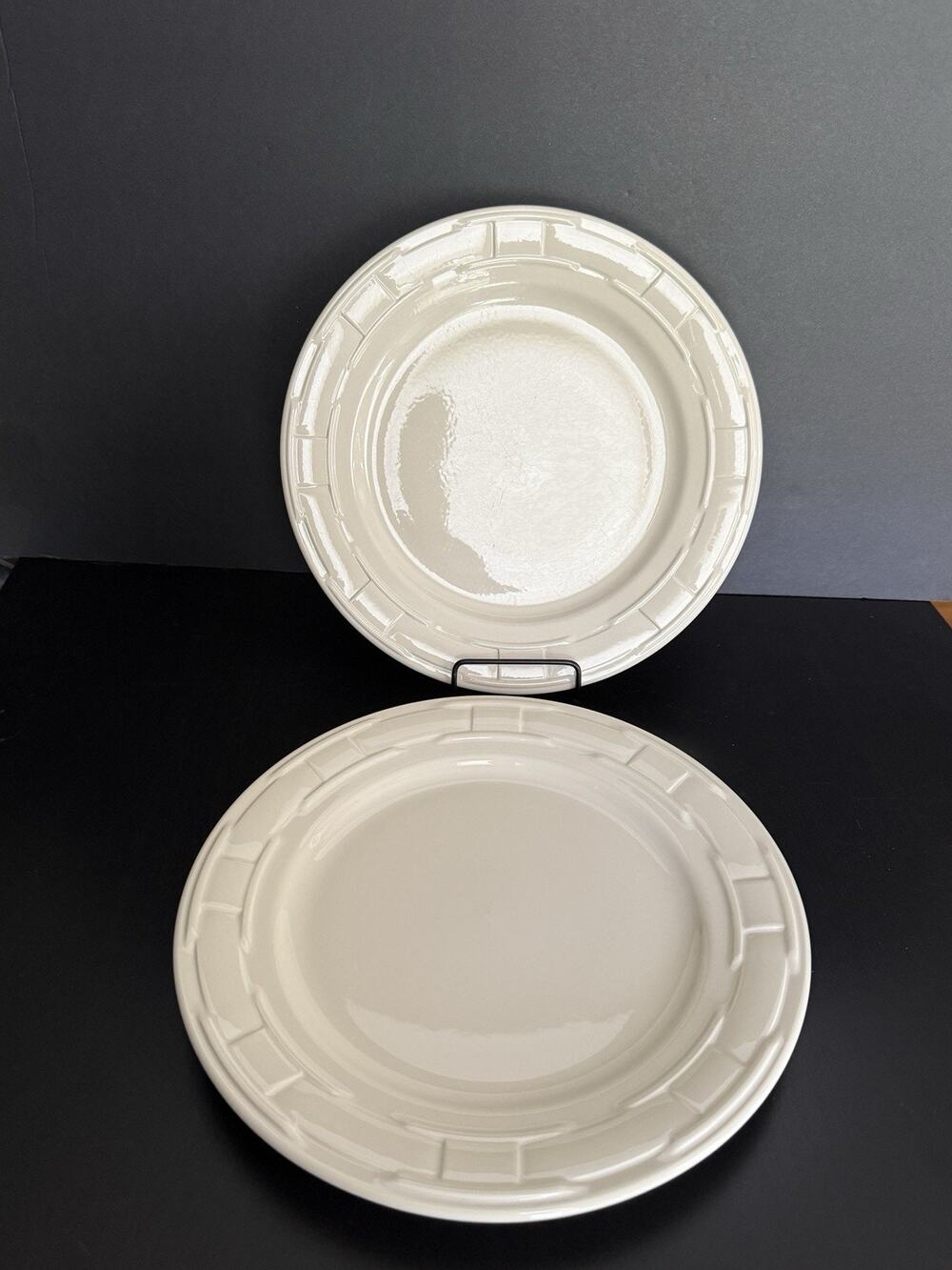 Longaberger Pottery Woven Traditions Heritage Ivory 10" Dinner Plates Set Of 2